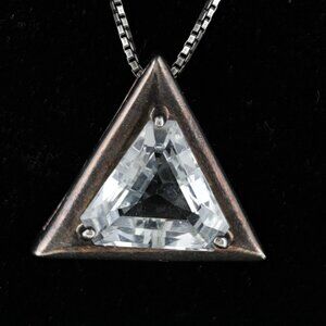 Vintage Sterling .925 & White Topaz Triangle Pendant